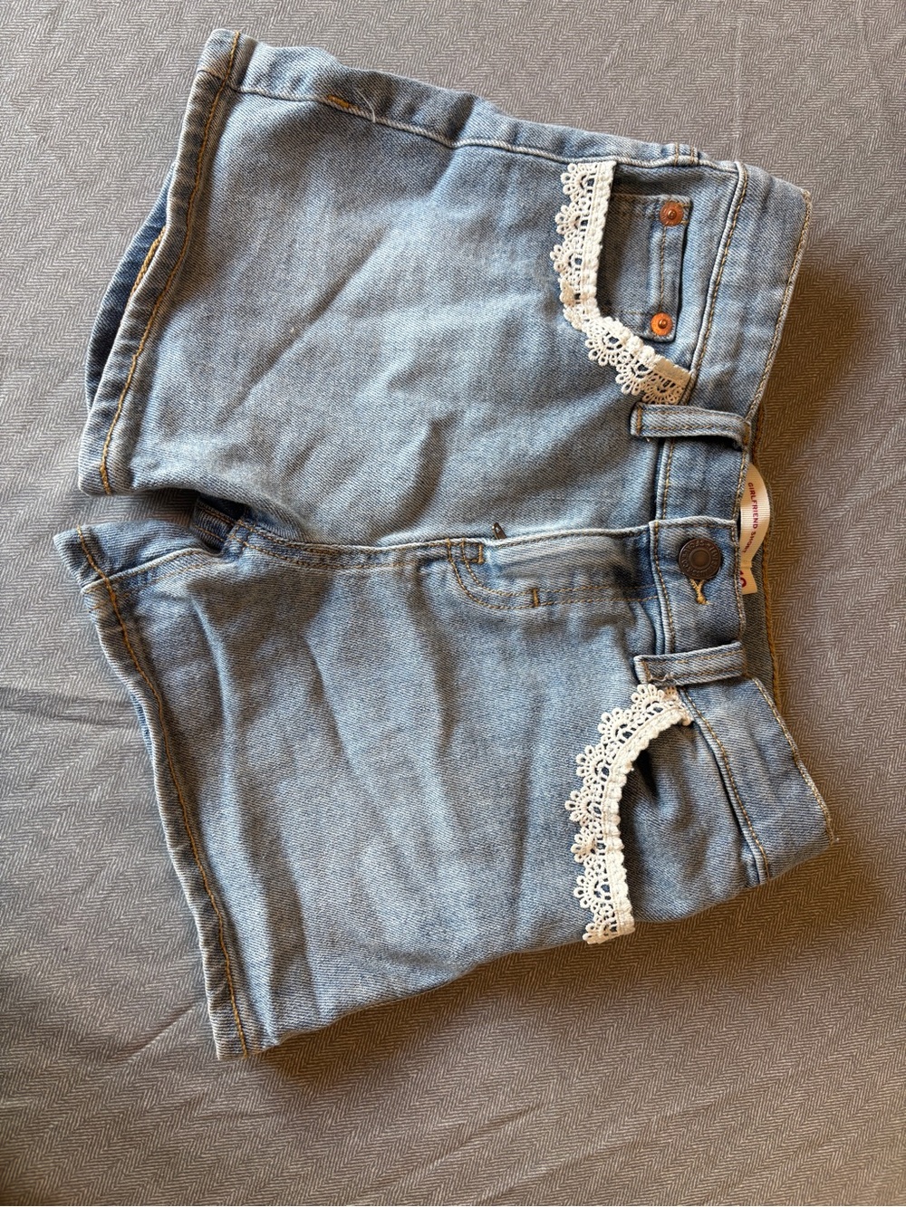 Girls Blue Denim Shorts with Lace Trim